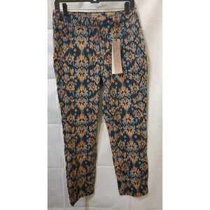 Hannah Denim Ankle Slim Cropped Pants Women Size 8 Blue & Tan Stretch NWT 31W26L